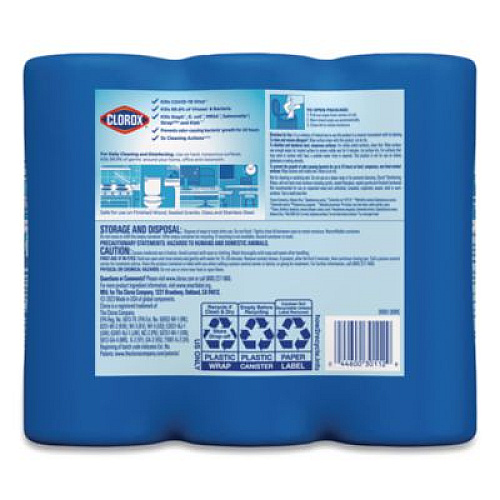 Clorox Disinfecting Wipes, 1-Ply, 7 x 8, (1) Fresh Scent/(2) Crisp Lemon, White, 35/Canister, 3 Canisters/Pack (30112)