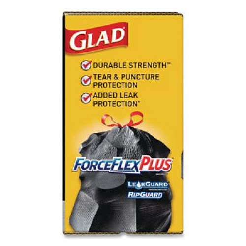 Glad ForceFlexPlus Drawstring Large Trash Bags, 30 gal, 1.05 mil, 30" x 32", Black, 70/Box (70358)