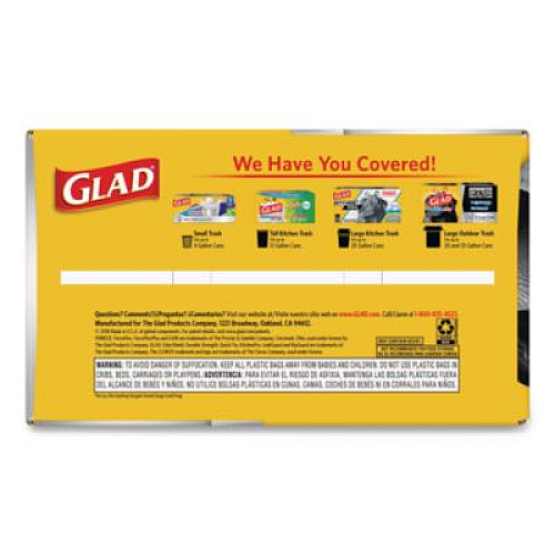 Glad ForceFlexPlus Drawstring Large Trash Bags, 30 gal, 1.05 mil, 30" x 32", Black, 70/Box (70358)