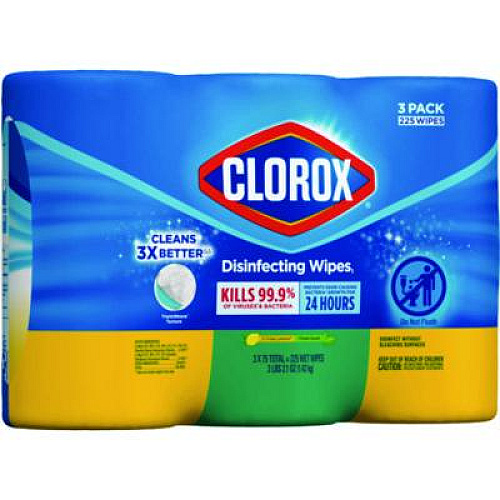 Clorox Disinfecting Wipes, Value Pack, Bleach Free Cleaning Wipes, 1-Ply, 7x8, Fresh Scent/Citrus Blend, White, 75/Canister, 3/Pack (30208PK)