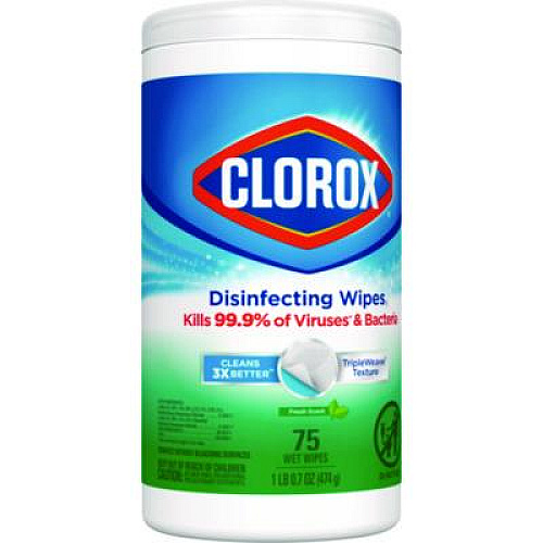 Clorox Disinfecting Wipes, Bleach Free Cleaning Wipes, 1-Ply, 7 x 8, Fresh Scent, White, 75/Canister, 6 Canisters/Carton (01656)