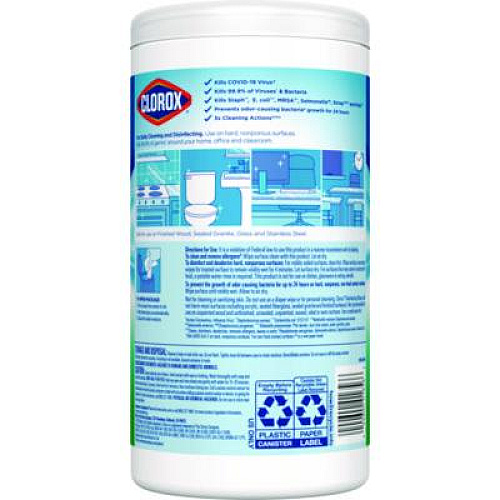 Clorox Disinfecting Wipes, Bleach Free Cleaning Wipes, 1-Ply, 7 x 8, Fresh Scent, White, 75/Canister, 6 Canisters/Carton (01656)