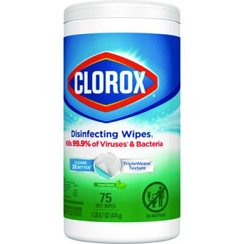 Clorox Disinfecting Wipes, Bleach Free Cleaning Wipes, 1-Ply, 7 x 8, Fresh Scent, White, 75/Canister, 6 Canisters/Carton (01656)