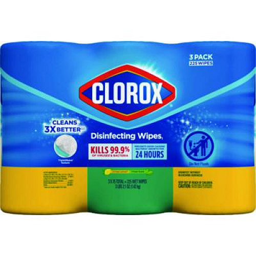 Clorox Disinfecting Wipes, Bleach Free Cleaning Wipes, 1-Ply, 7 x 8, Fresh Scent/Citrus Blend, White, 75/Canister, 3/Pack, 4/Carton (30208)