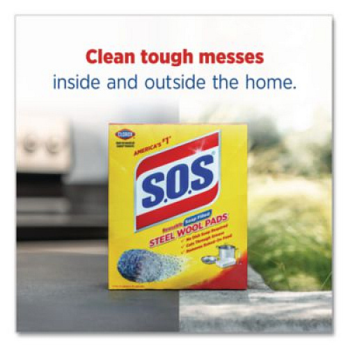 S.O.S. Steel Wool Soap Pads, Steel, 4/Box, 24 Boxes/Carton (98041)
