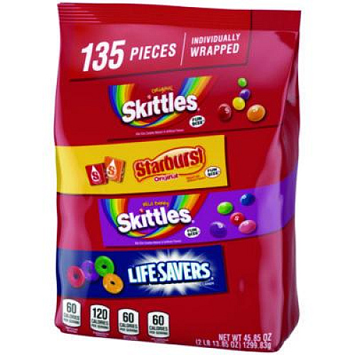 MARS Skittles, Starburst and Life Savers Fun Size Fruity Candy Assortment, 45.85 oz Bag, 135 Pieces, Individually Wrapped (29689)