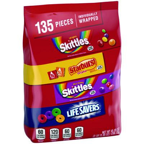 MARS Skittles, Starburst and Life Savers Fun Size Fruity Candy Assortment, 45.85 oz Bag, 135 Pieces, Individually Wrapped (29689)