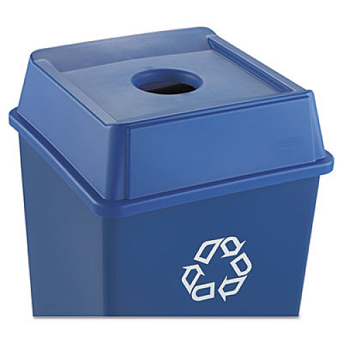 Rubbermaid Commercial Untouchable Bottle and Can Recycling Top, Round Opening,  20.13w x 20.13d x 6.25h, Blue (2791BLU)