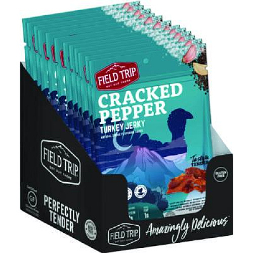 Field Trip Turkey Jerky, Cracked Pepper Turkey, 1 oz Bag, 12 Bags/Carton (FLD00508)