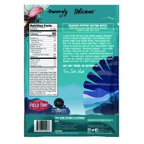 Field Trip Turkey Jerky, Cracked Pepper Turkey, 1 oz Bag, 12 Bags/Carton (FLD00508)