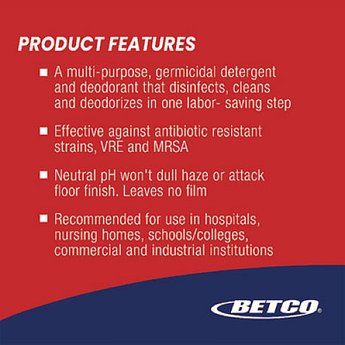 Betco pH7Q Neutral Disinfectant, Pleasant Lemon Scent, 5 gal Pail (3160500)