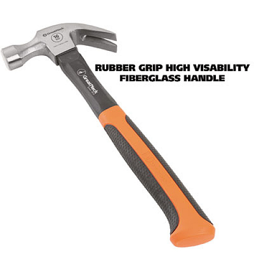 Great Neck 16 oz Claw Hammer with High-Visibility Orange Fiberglass Handle (HG16C)