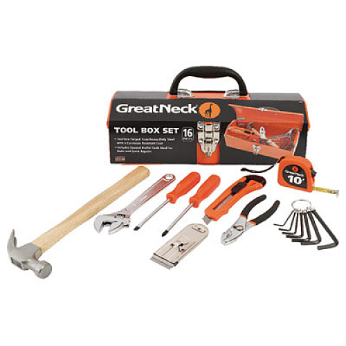 Great Neck 16-Piece Light-Duty Office Tool Kit, Metal Box, Red (CTB9)