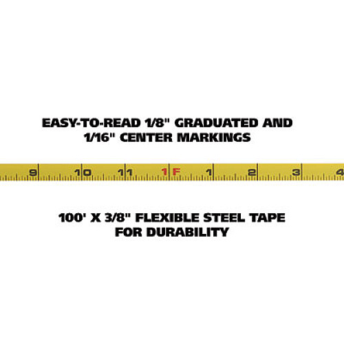Great Neck English Rule Measuring Tape, 0.38" x 100 ft, Steel, Yellow (100E)