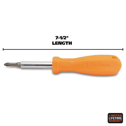 Great Neck 4 in-1 Screwdriver w/Interchangeable Phillips/Standard Bits, Assorted Colors (SD4BC)
