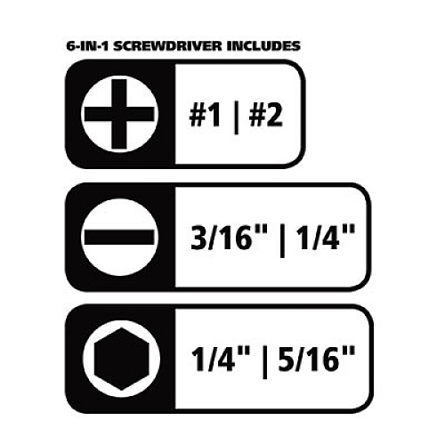 Great Neck 4 in-1 Screwdriver w/Interchangeable Phillips/Standard Bits, Assorted Colors (SD4BC)
