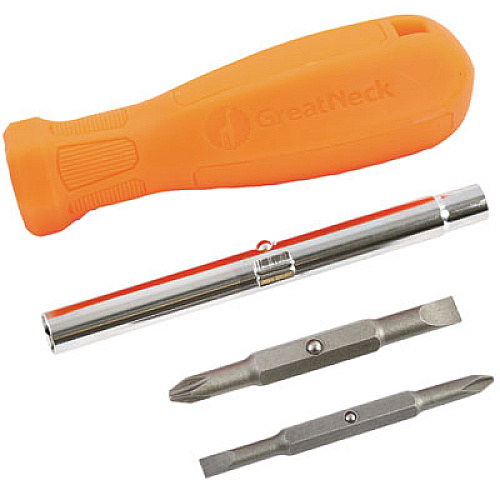 Great Neck 4 in-1 Screwdriver w/Interchangeable Phillips/Standard Bits, Assorted Colors (SD4BC)