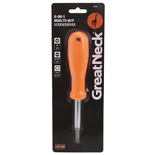 Great Neck 4 in-1 Screwdriver w/Interchangeable Phillips/Standard Bits, Assorted Colors (SD4BC)