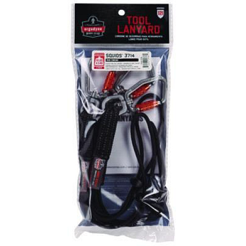 ergodyne Squids 3714 Elastic Tool Tail Lanyard w/Carabiner and Cinch Loop, 10 lb Max Working Capacity, 15" Long, Black, 3/Pack (19766)