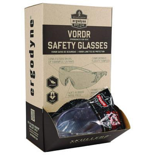 ergodyne Skullerz VORDR Safety Glasses, Frameless, Clear Single Lens, 12/Pack (58101)