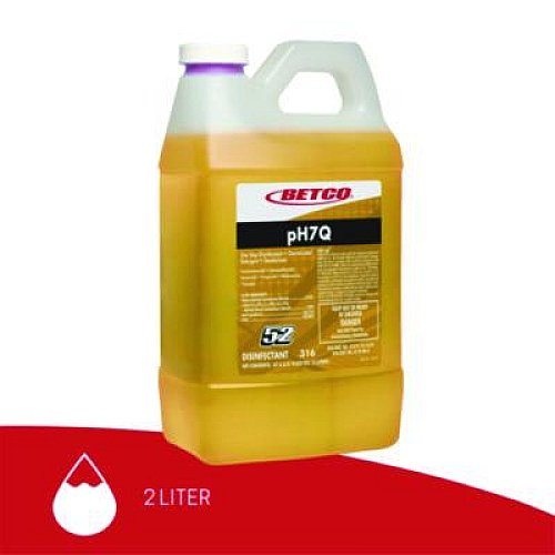 Betco pH7Q FastDraw Neutral Disinfectant, Pleasant Lemon Scent, 2 L Bottle, 4/Carton (3164700)