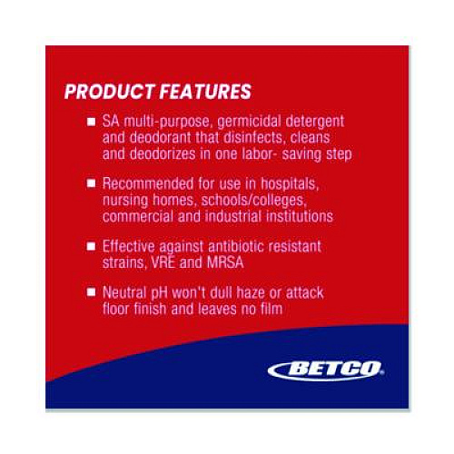 Betco pH7Q FastDraw Neutral Disinfectant, Pleasant Lemon Scent, 2 L Bottle, 4/Carton (3164700)