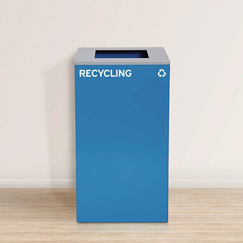 Alpine Industries 29 Gallon Trash/Recycling Cans, Steel, Blue Recycling Can with Square Lid, Black Trash Can with Square Lid (4450BLKKIT1)
