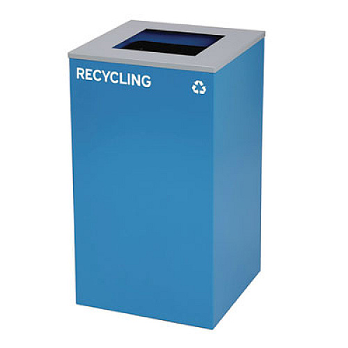 Alpine Industries 29 Gallon Trash/Recycling Cans, Steel, Blue Recycling Can with Square Lid, Black Trash Can with Square Lid (4450BLKKIT1)