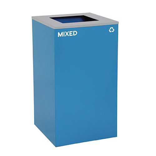 Alpine Industries 29 Gallon Trash/Recycling Cans, Steel, Blue Mixed Recycling Can with Square Lid, Black Trash Can with Square Lid (4450BLKKIT2)