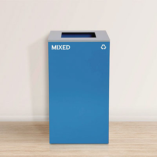 Alpine Industries 29 Gallon Trash/Recycling Cans, Steel, Blue Mixed Recycling Can with Square Lid, Black Trash Can with Square Lid (4450BLKKIT2)