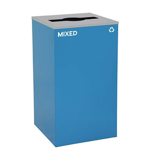 Alpine Industries 29 Gallon Trash/Recycling Cans, Steel, Blue Mixed Recycling with Mixed Lid, Black Trash Can with Square Lid (4450BLKKIT3)
