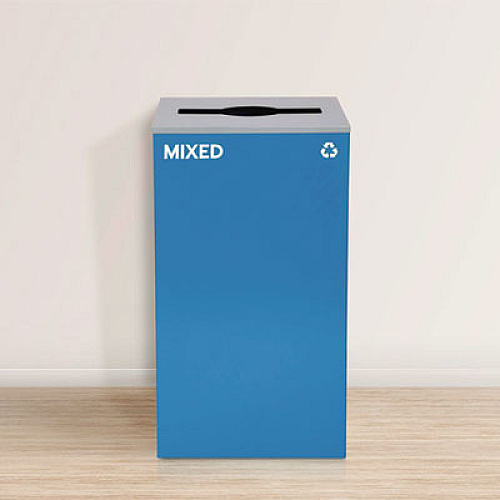 Alpine Industries 29 Gallon Trash/Recycling Cans, Steel, Blue Mixed Recycling with Mixed Lid, Black Trash Can with Square Lid (4450BLKKIT3)