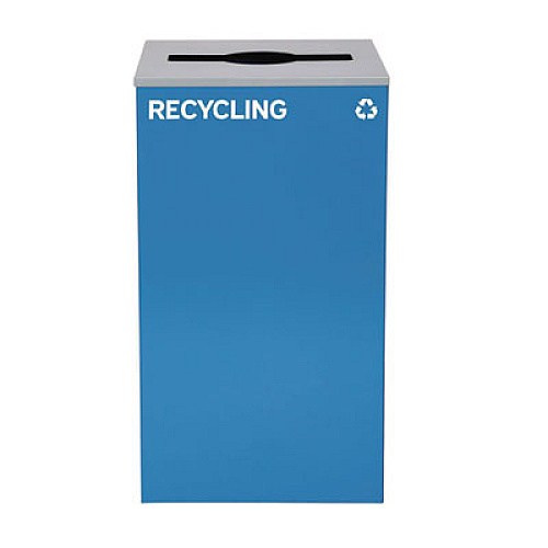 Alpine Industries 29 Gallon Trash/Recycling Cans, Steel, Blue Recycling with Mixed Lid, Black Trash Can with Square Lid (4450BLKKIT4)