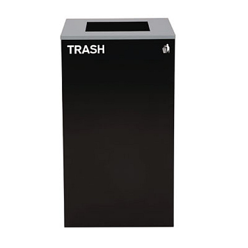 Alpine Industries 29 Gallon Trash/Recycling Cans, Steel, Blue Recycling with Mixed Lid, Black Trash Can with Square Lid (4450BLKKIT4)
