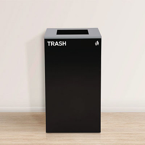 Alpine Industries 29 Gallon Trash/Recycling Cans, Steel, Blue Recycling with Mixed Lid, Black Trash Can with Square Lid (4450BLKKIT4)