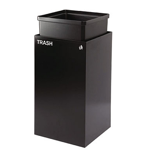 Alpine Industries 29 Gallon Trash/Recycling Cans, Steel, Blue Recycling with Mixed Lid, Black Trash Can with Square Lid (4450BLKKIT4)