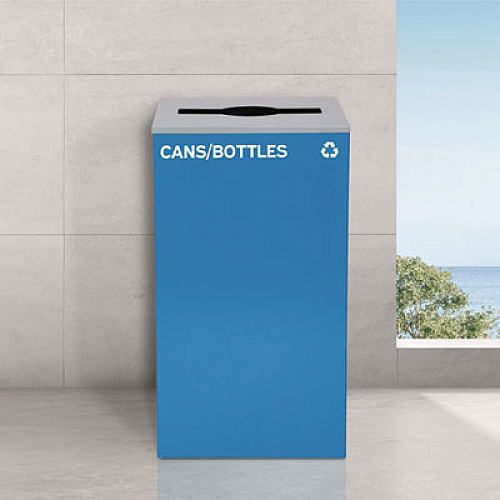Alpine Industries 29 Gallon Trash/Recycling Cans, Steel, Blue Cans/Bottles Recycling with Mixed Lid, Black Trash Can with Square Lid (4450BLKKIT5)