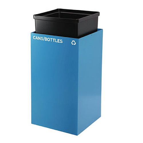 Alpine Industries 29 Gallon Trash/Recycling Cans, Steel, Blue Cans/Bottles Recycling with Mixed Lid, Black Trash Can with Square Lid (4450BLKKIT5)