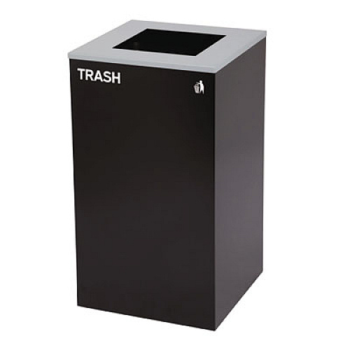 Alpine Industries 29 Gallon Trash/Recycling Cans, Steel, Blue Recycling with Circle Lid, Black Trash Can with Square Lid (4450BLKKIT6)