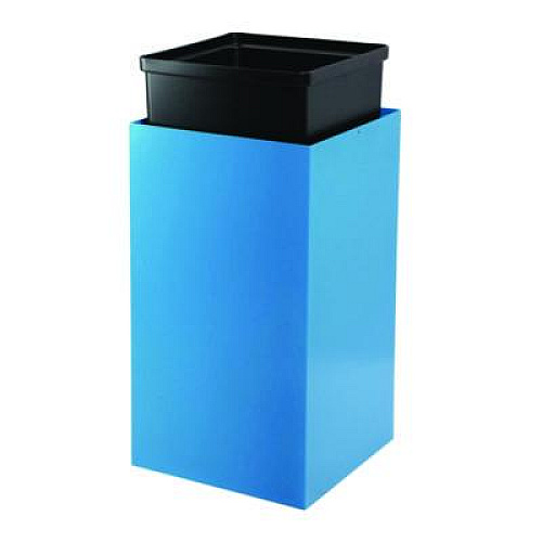 Alpine Industries 29 Gallon Trash/Recycling Cans, Steel, Blue Recycling with Circle Lid, Black Trash Can with Square Lid (4450BLKKIT6)