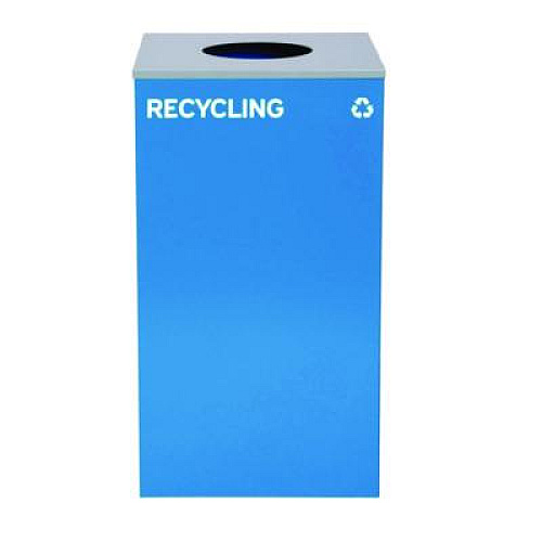 Alpine Industries 29 Gallon Trash/Recycling Cans, Steel, Blue Recycling with Circle Lid, Black Trash Can with Square Lid (4450BLKKIT6)