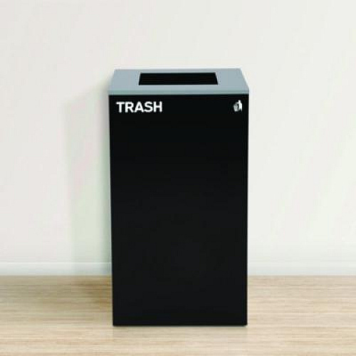 Alpine Industries 29 Gallon Trash/Recycling Cans, Steel, Blue Recycling with Circle Lid, Black Trash Can with Square Lid (4450BLKKIT6)