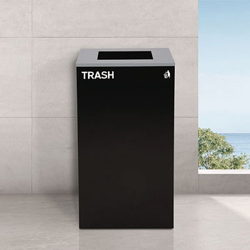 Alpine Industries 29 Gallon Trash/Recycling Cans, Steel, Blue Recycling with Circle Lid, Black Trash Can with Square Lid (4450BLKKIT6)