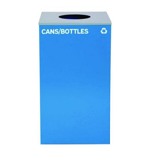 Alpine Industries 29 Gallon Trash/Recycling Cans, Steel, Blue Cans/Bottles Recycling with Circle Lid, Black Trash Can with Square Lid (4450BLKKIT7)