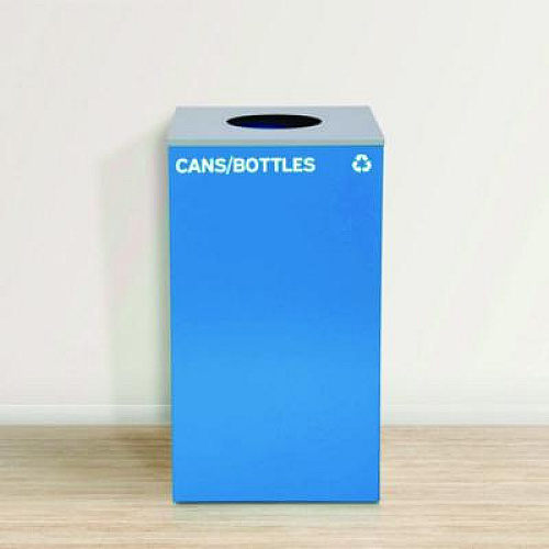 Alpine Industries 29 Gallon Trash/Recycling Cans, Steel, Blue Cans/Bottles Recycling with Circle Lid, Black Trash Can with Square Lid (4450BLKKIT7)