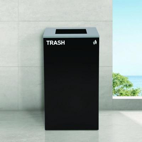 Alpine Industries 29 Gallon Trash/Recycling Cans, Steel, Blue Cans/Bottles Recycling with Circle Lid, Black Trash Can with Square Lid (4450BLKKIT7)