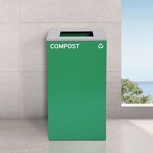 Alpine Industries 29 Gallon Trash/Recycling Cans, Steel, Green Compost Can with Square Lid, Black Trash Can with Square Lid (4450BLKKIT9)