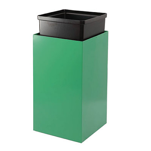 Alpine Industries 29 Gallon Trash/Recycling Cans, Steel, Green Mixed Recycling Can with Square Lid, Black Trash Can with Square Lid (4450BLKKIT10)