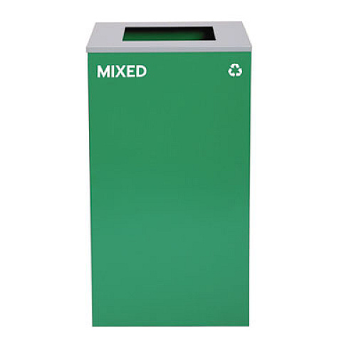 Alpine Industries 29 Gallon Trash/Recycling Cans, Steel, Green Mixed Recycling Can with Square Lid, Black Trash Can with Square Lid (4450BLKKIT10)