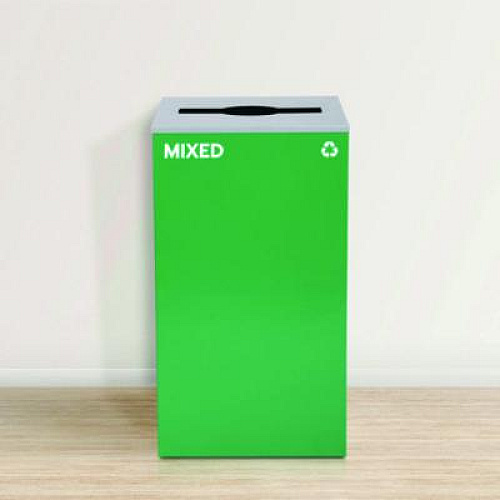 Alpine Industries 29 Gallon Trash/Recycling Cans, Steel, Green Mixed Recycling Can with Mixed Lid, Black Trash Can with Square Lid (4450BLKKIT11)